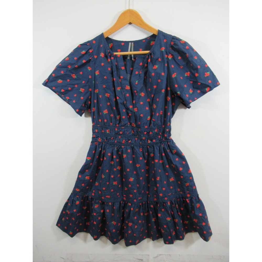 Anthropologie Strawberry Mini Dress Women Medium Navy Blue Somerset Pockets
